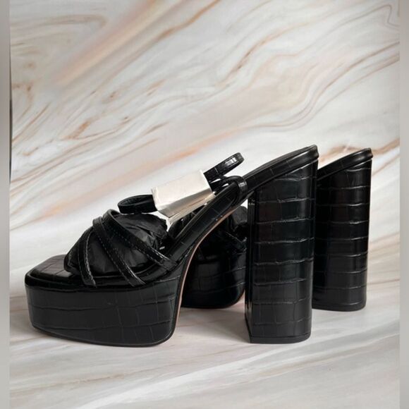 ASOS Women's Strappy Platform‎ Heeled Sandals Party Black Square Toe Size 7 - Picture 4 of 7